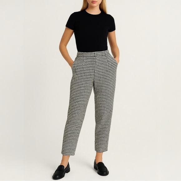 Norton McNaughton Pants - NWOT Vintage Houndstooth Wool Blend High Rise Tapered Trousers Petite Size 4